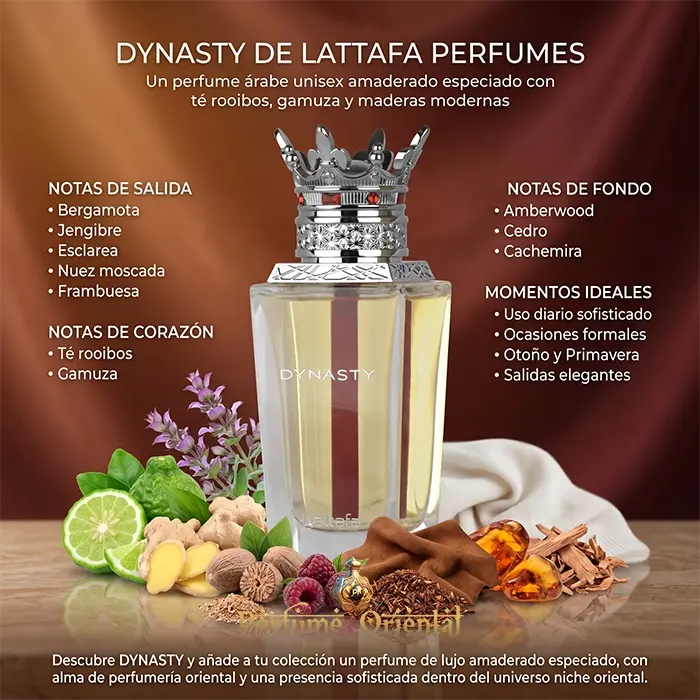 Dynasty Notas Bergamota Jengibre Frambuesa Te Rooibos Gamuza Cedro Perfume Oriental Amaderado Moderno