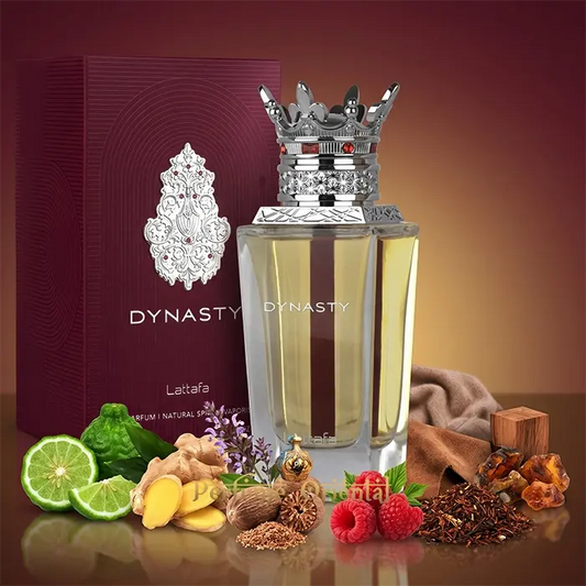 Dynasty Lattafa Con Caja Perfume Unisex Amaderado Especiado Con Toque Dulce Y Fondo De Maderas Modernas