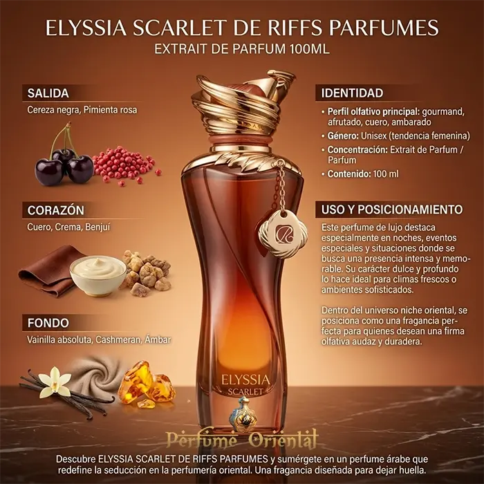 Elyssia Scarlet Riiffs Notas Cereza Negra Pimienta Rosa Cuero Vainilla Ambar Perfume Gourmand Dulce Y Profundo Con Carácter