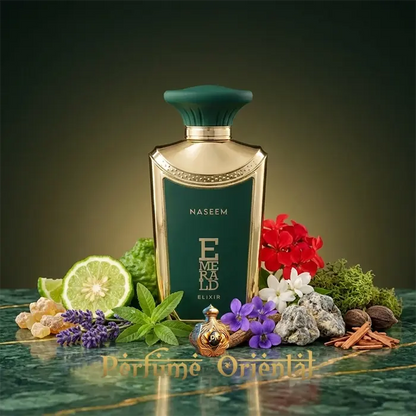 Emerald Aurum Elixir Naseem perfume árabe 100ml con cítricos, lavanda, flores y maderas