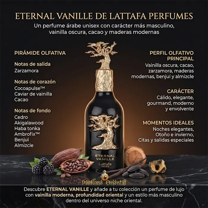 Eternal Vanille Notas Zarzamora Cacao Vainilla Haba Tonka Benjui Perfume Gourmand Arabe Elegante