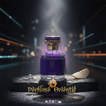 Perfume árabe Executor Extrait 100ml Bujairami frasco morado con iluminación nocturna elegante