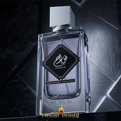 Fawah Midnight Edition Nusuk Perfume Arabe Masculino EDP 100ml Fragancia Ambarada Especiada Con Cuero Elegante Intensa Y Sofisticada