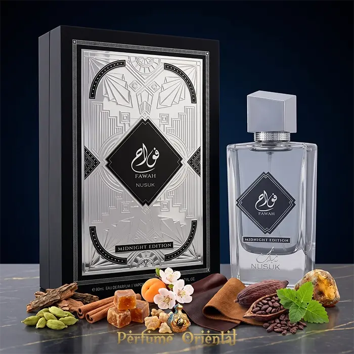 Fawah Midnight Edition Nusuk Perfume Arabe Hombre Con Caja 100ml Fragancia Calida Dulce Especiada Con Cuero Y Cacao Intensa
