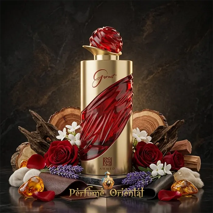 Garnet Ahmed Al Maghribi Perfume Arabe Unisex Intenso Con Cuero Oud Y Fondo Ambarado Amaderado Elegante