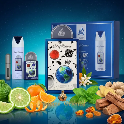 Giftset Lattafa Art Of Universe Con Caja Set Perfume Hombre Regalo Completo Con Spray Y Perfume Aroma Fresco Citrico Elegante
