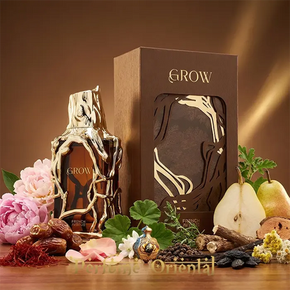 GROW French Avenue Extrait de Parfum with box and ingredients luxury oriental perfume product image