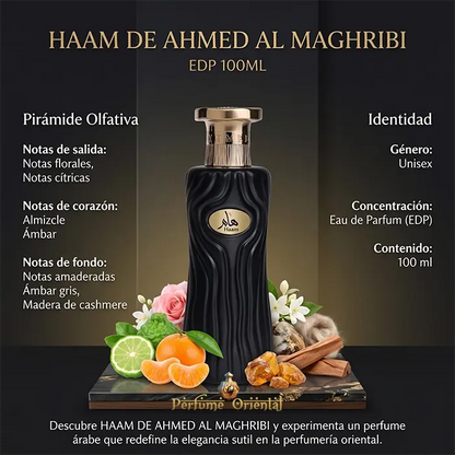 Haam Ahmed Al Maghribi Perfume Arabe Notas Florales Citricas Almizcle Ambar Madera De Cashmere Ambar Gris Notas Amaderadas