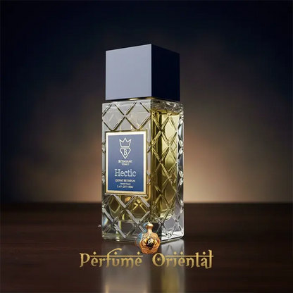 Hectic Extrait de Parfum 100ml Bujairami perfume elegante con frasco geométrico azul