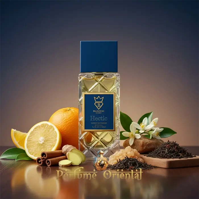 Hectic Extrait Bujairami perfume fresco con naranja, limón, jengibre y té negro