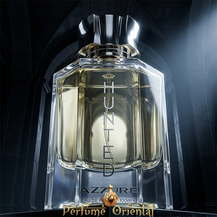 Hunted Azzure perfume árabe masculino en imagen de campaña de lujo – fragancia aromática cítrica moderna y elegante