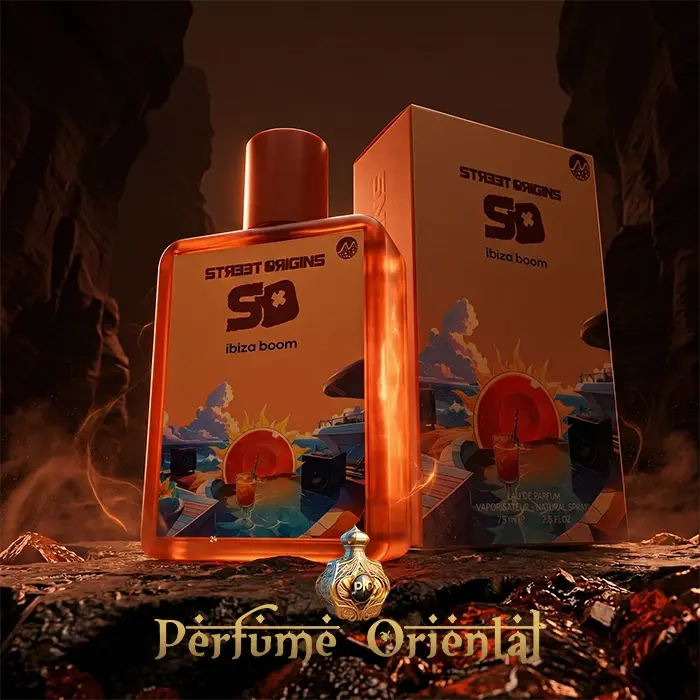 Perfume árabe Ibiza Boom Street Origins 75ml de Fragrance World – fragancia fresca especiada juvenil inspirada en verano