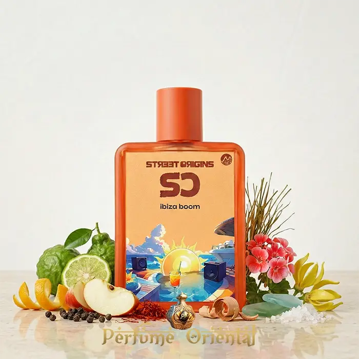 Perfume árabe Ibiza Boom Street Origins 75ml – fragancia fresca frutal con manzana, cítricos y flores