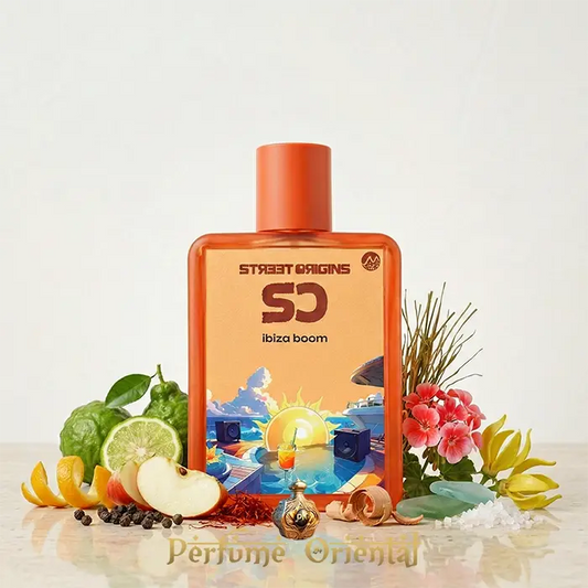 Perfume árabe Ibiza Boom Street Origins 75ml – fragancia fresca frutal con manzana, cítricos y flores