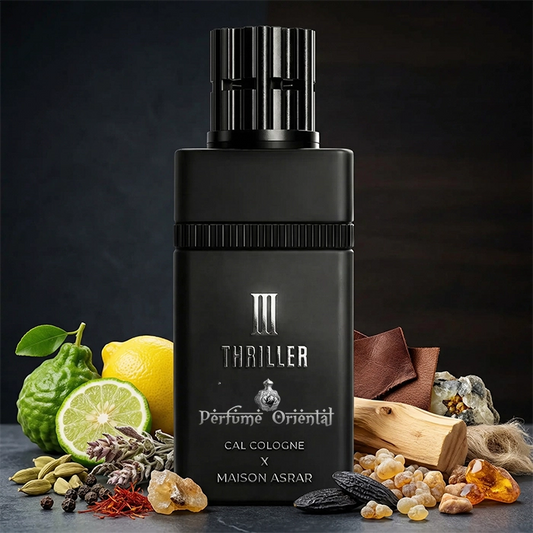 perfume arabe III Thriller Maison Asrar cuero tonka labdano sandalo 100 ml