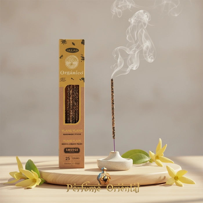 ULLAS Incienso Orgánico Ylang Ylang – Varillas naturales con aroma floral y relajante para meditación y armonía interior.