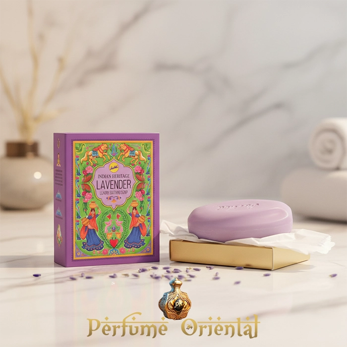 Indian Heritage Luxury Bathing Soap Lavender – Jabón artesanal con aceite esencial de lavanda pura.