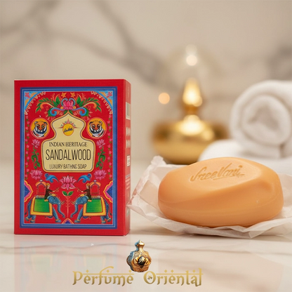 Indian Heritage Sandalwood Soap – Jabón natural de sándalo para limpieza profunda y bienestar espiritual.