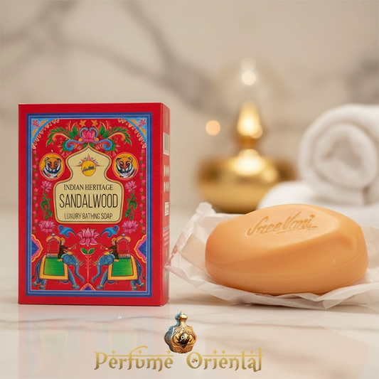 Indian Heritage Sandalwood Soap – Jabón natural de sándalo para limpieza profunda y bienestar espiritual.