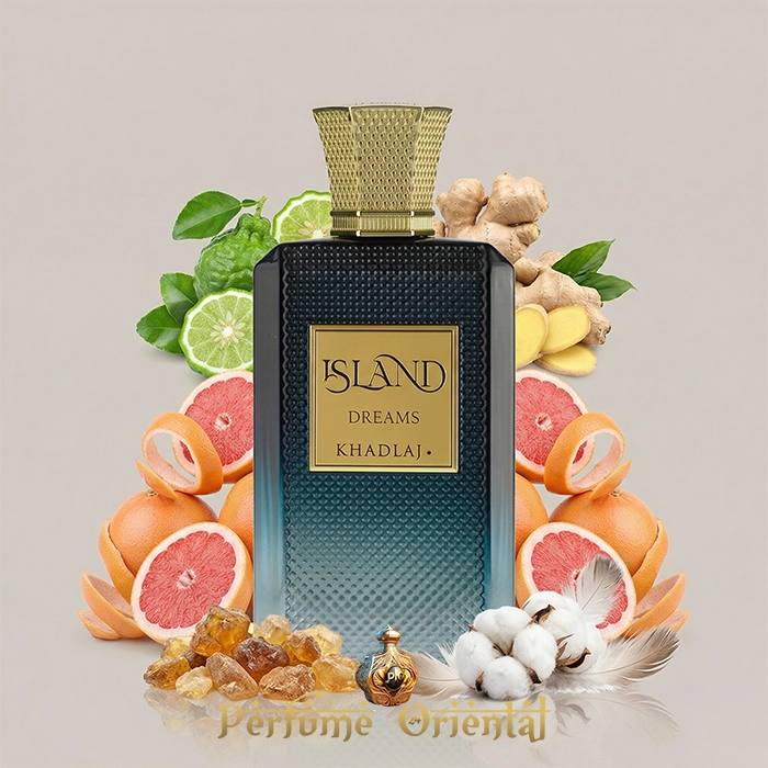 Perfume árabe Island Dreams con ingredientes cítricos, jengibre y almizcle – aroma fresco veraniego elegante