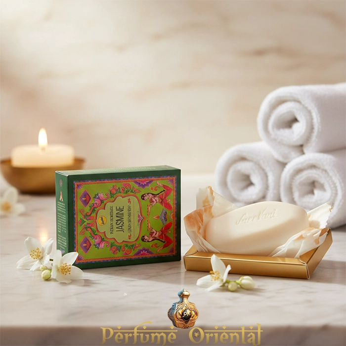 Indian Heritage Luxury Bathing Soap Jasmine – Jabón artesanal con aceite esencial de jazmín natural.