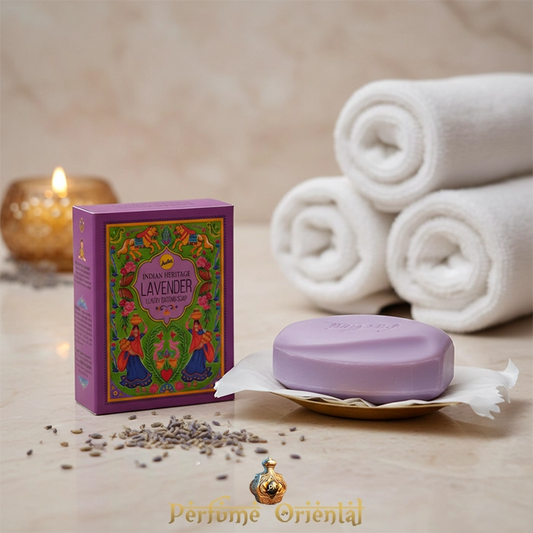 Jabón Sree Vani Indian Heritage Lavender – Aroma floral calmante para piel suave e hidratada.