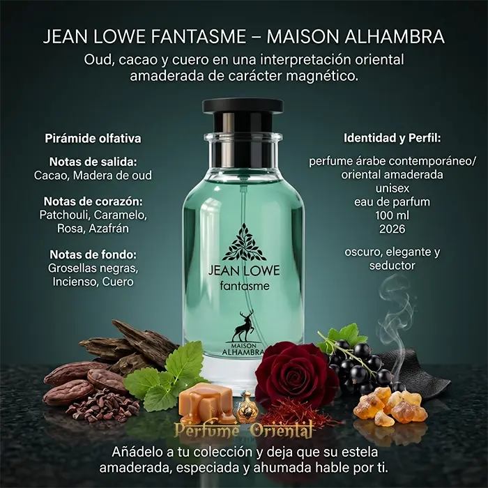 Jean Lowe Fantasme Notas Oud Cacao Patchouli Caramelo Rosa Azafran Incienso Cuero Perfume Oriental Oscuro
