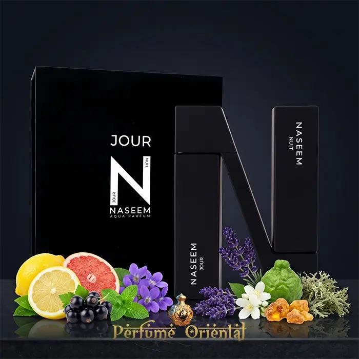Jour And Nuit Naseem Con Caja Set Perfume Unisex Dual Dia Noche Citrico Aromatico Con Maderas Y Almizcle