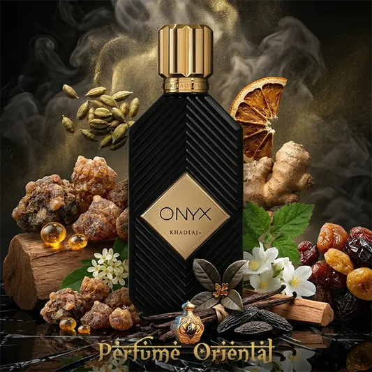 Perfume árabe Onyx Khadlaj EDP 100ml – fragancia ambarada especiada con cardamomo, jengibre, resinas y vainilla