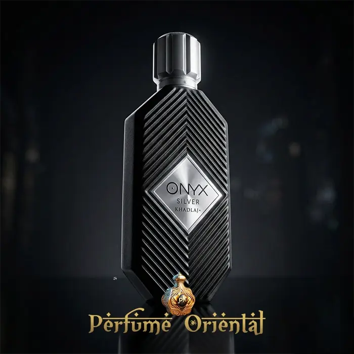 Perfume árabe Onyx Silver de Khadlaj EDP 100ml – fragancia oriental masculina fresca en frasco negro y plateado de lujo