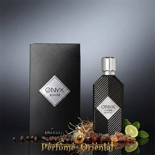 Onyx Silver Khadlaj 100ml Eau de Parfum perfume árabe con caja original – notas de lima, pimienta, resinas y maderas