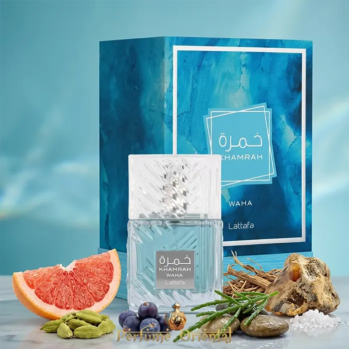 Khamrah Waha Lattafa Perfume Con Caja Presentación Completa Fragancia Unisex Moderna Con Yuzu Iris Y Almizcle