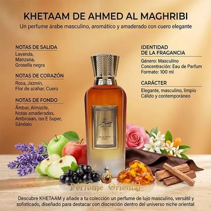 Khetaam Notas Lavanda Manzana Grosella Cuero Amber Sandalo Perfume Oriental Masculino Amaderado