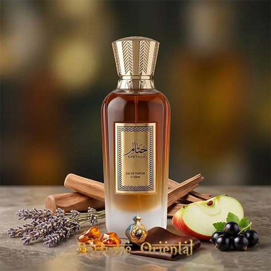 Khetaam Perfume Masculino Arabe Aromatico Con Lavanda Frutas Cuero Y Fondo Ambarado Amaderado Moderno