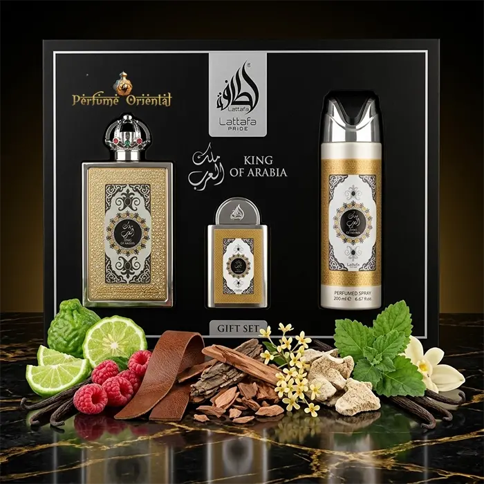 King Of Arabia Lattafa Pride Set Completo Perfume Arabe Masculino Regalo Lujo Con Spray Y Miniatura