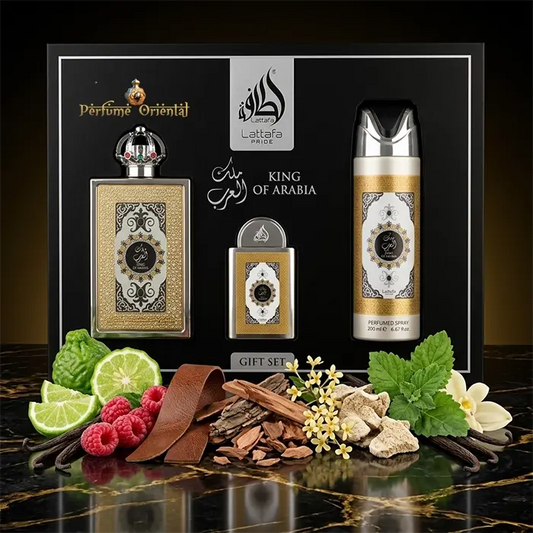 King Of Arabia Lattafa Pride Set Completo Perfume Arabe Masculino Regalo Lujo Con Spray Y Miniatura