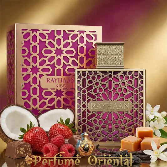 Kiss Rayhaan Rayhaan Perfumes con caja notas coco fresa frambuesa vainilla perfume árabe mujer