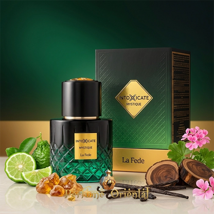 perfume arabe Intoxicate Mystique La Fede con caja balsamico madera vainilla 100 ml