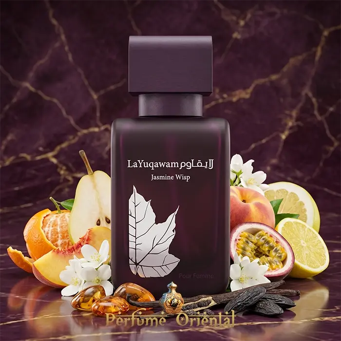 La Yuqawam Jasmine Wisp Rasasi Perfume Arabe Mujer Dulce Frutal Tropical Vainilla Ambar Floral Blanco Elegante