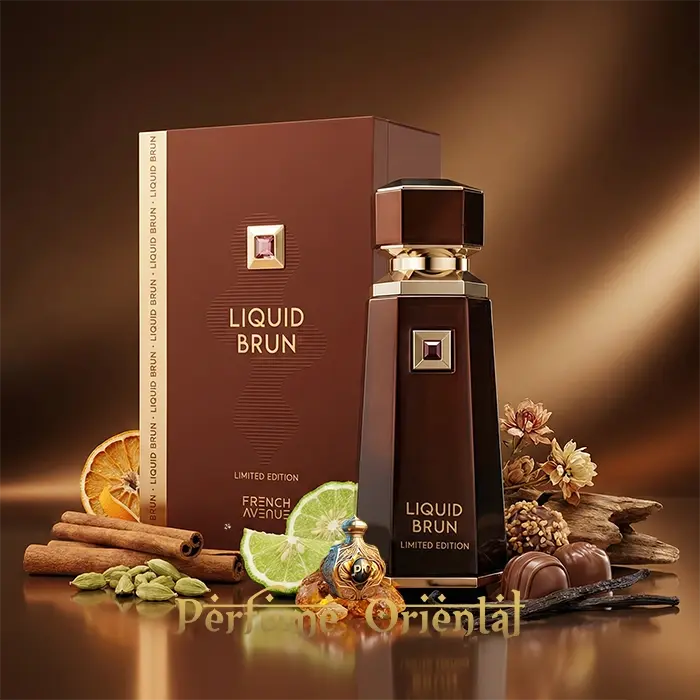 Perfume oriental Liquid Brun Limited Edition 150ml de French Avenue diseño de lujo y carácter ambarado