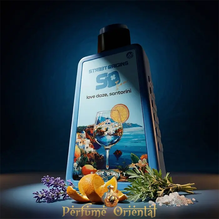 Perfume Love Daze Santorini Street Origins 75ml Extrait Fragrance World con naranja, lavanda y romero