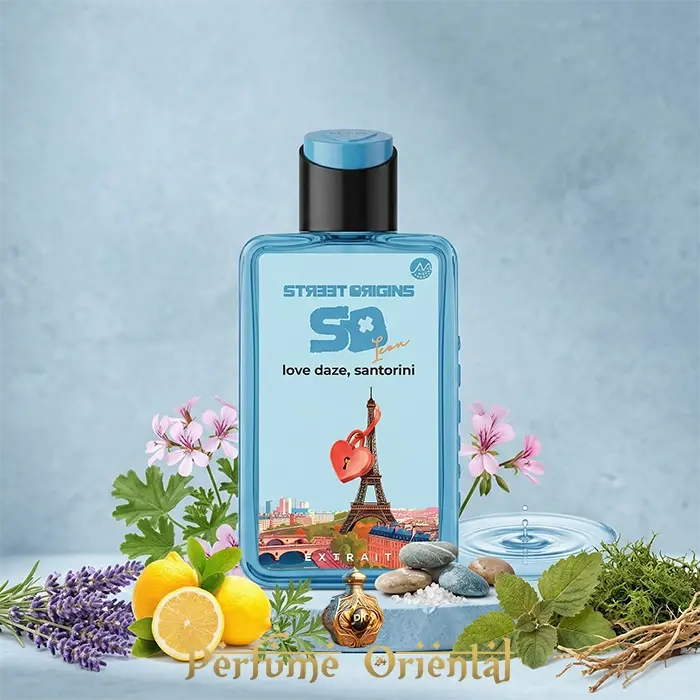 Perfume Love Daze Santorini Street Origins 75ml Extrait Fragrance World con limón, flores y acordes frescos