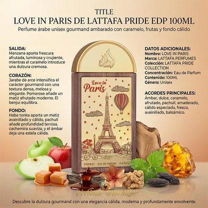 Love In Paris Lattafa Notas Manzana Caramelo Jarabe De Arce Pomarose Haba Tonka Pachuli Ambar Perfume Gourmand