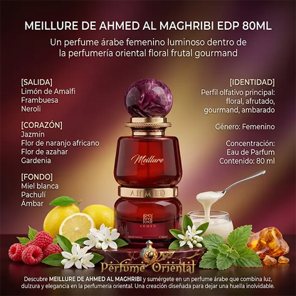 meillure ahmed al maghribi perfume arabe notas limon frambuesa neroli jazmin gardenia miel blanca pachuli ambar