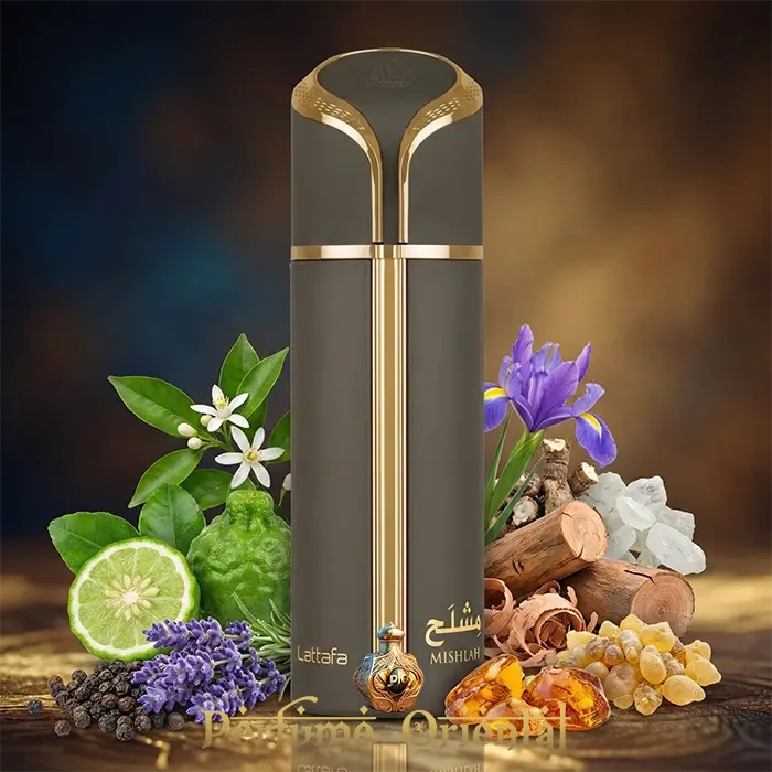 Perfume oriental Mishlah 100ml Lattafa fragancia intensa con acordes cítricos, aromáticos y resinosos