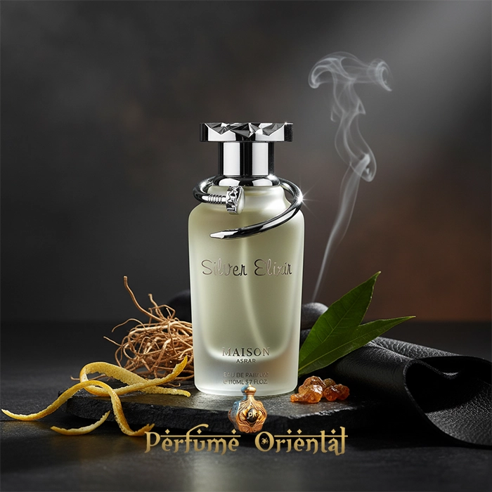 MAISON ASRAR SILVER ELIXIR perfume masculino amaderado especiado con humo