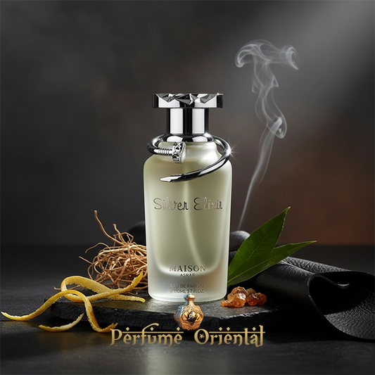 MAISON ASRAR SILVER ELIXIR perfume masculino amaderado especiado con humo