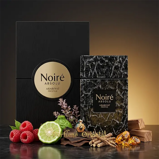 Noire Absolu Arabiyat Prestige Con Caja Perfume Masculino Elegante Con Cuero Vetiver Y Toque Dulce De Frambuesa