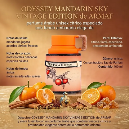 odyssey mandarin sky vintage edition armaf perfume arabe notas mandarina citricos frescos flores especias ambar y maderas suaves