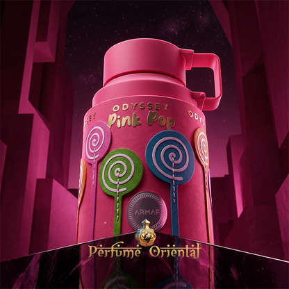 Odyssey Pink Pop Armaf Perfume Botella Hero Shot Estilo Divertido Gourmand Con Frutas Y Flores Blancas